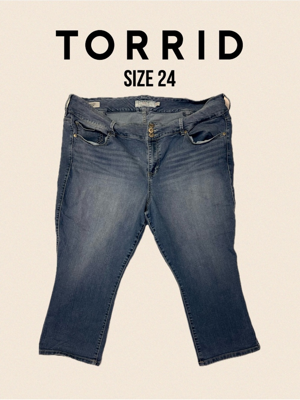 Torrid Medium Wash 3 Button Waist High Rise Denim Capri Crop Jeans Plus Size 24⁠